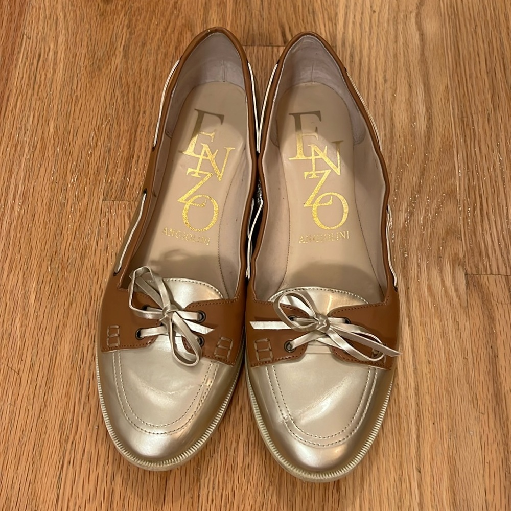 Enzo Angiolini Gold and Camel Ballet Flats
